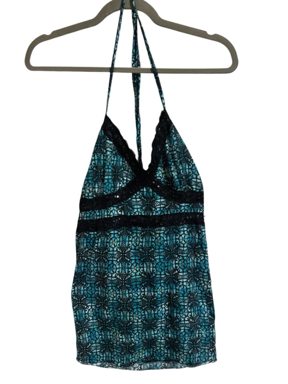 Y2K Vol. 1 Blue Black Halter Babydoll Top Large